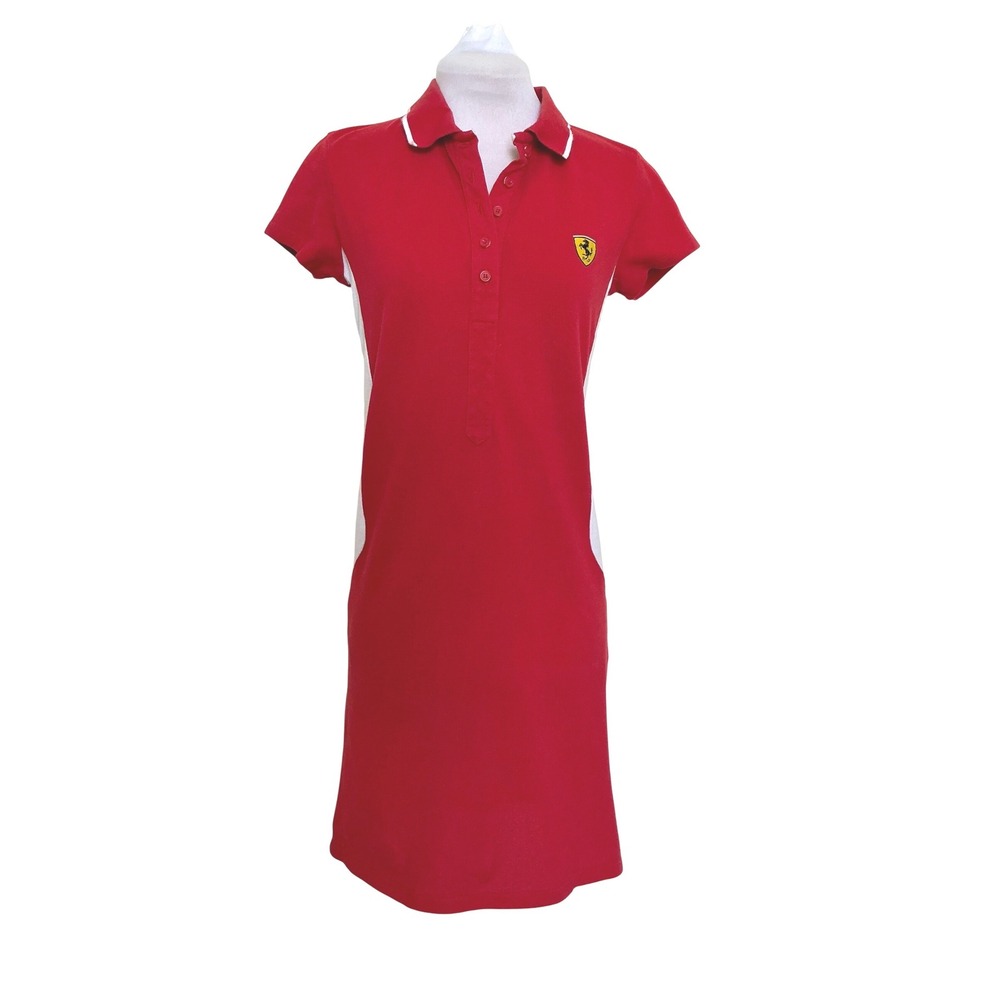 Ferrari Polo Dress Womens M Red Scuderia Ferrari Logo Stretch Casual Sporty